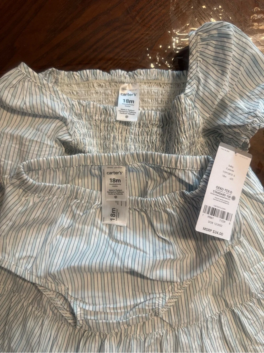 Carter's Blue & White Striped Smocked Dress with Bloomers